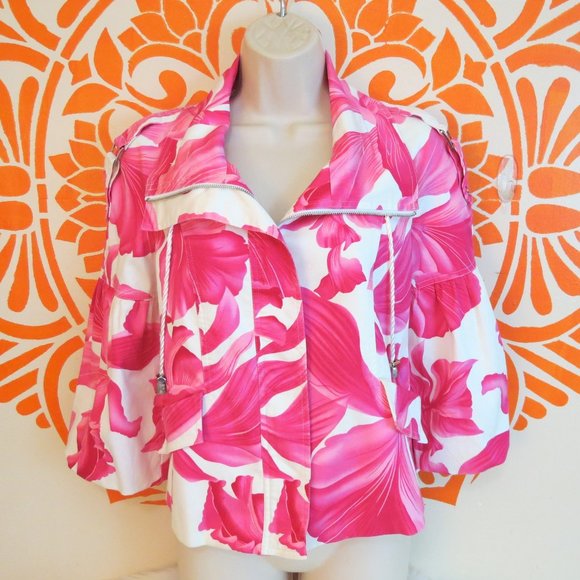 Cache Jackets & Blazers - Cache Pink Tropical Flower Light Weight Jacket S